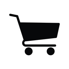 Black shopping cart vector icon, retail, market, commerce, purchase, grocery delivery symbol graphic