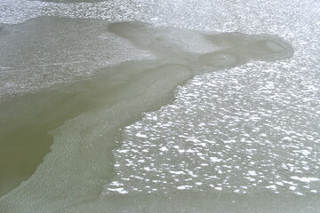 Winter landscape. Ice on the river.