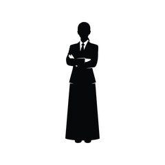 Professional businesswoman silhouette in suit and long skirt with folded arms, corporate portrait