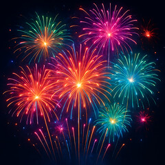 Colorful pyrotechnics celebration display on the black night sky for the new year holiday event 2026