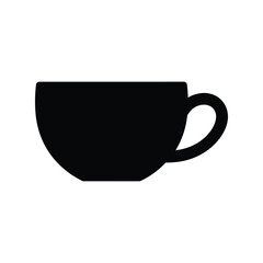 Hot coffee cup vector icon, simple breakfast drink symbol, tea mug black silhouette, isolated cafe beverage graphic EPS