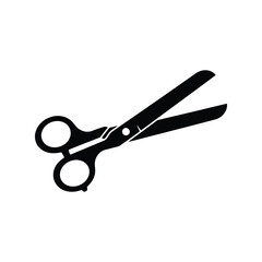 Sharp office scissors vector illustration, cutting tool, hairdresser and tailor equipment icon, isolated black silhouette graphic EPS