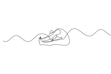 Obraz premium One continuous line drawing of person in yoga paschimottanasana