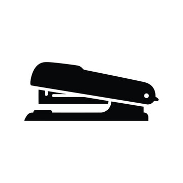 Desktop office stapler vector illustration, document binding machine, corporate supply and stationery icon, isolated black graphic EPS