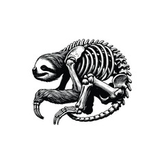 Naklejka premium hand drawn skeleton of sloth black and white vector sketch illustration