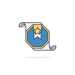 Blue and Gold Octagon Badge with Star on Rolled Paper Scroll.