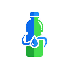 Blue and Green Water Bottle with Water Drop Icon, Clean Hydration Concept.