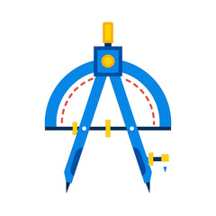 Blue and yellow geometric drawing compass with an integrated protractor scale for precision.