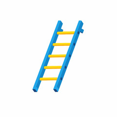Blue and Yellow Ladder with Five Rungs, Angled View, Simple Design, Bright Colors.