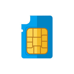 Blue and Yellow SIM Card with Integrated Circuit, Isolated on White.