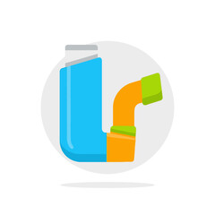 Blue Asthma Inhaler with Orange Spacer and Green Mouthpiece in a Circular Design.