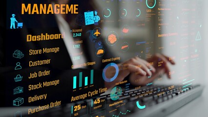 Inventory management dashboard showing supply chain performance, stock levels, order cycle times,...