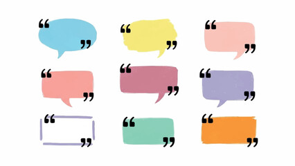 Collection of Colorful Speech Bubbles with Quotation Marks.