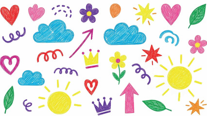 Colorful Hand Drawn Doodle Elements for Kids and Creativity.