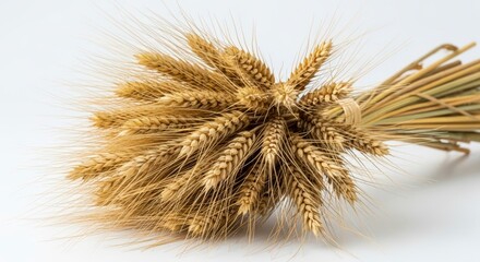Obraz premium Golden wheat ears bouquet isolated on white background