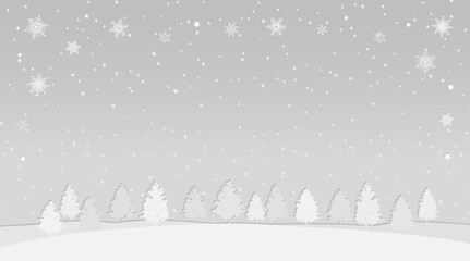 Winter Snowflake Frame Background with Forest and Falling Snow &ndash; Silver_Horizontal
