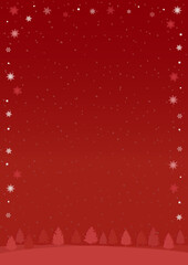 Winter Snowflake Frame Background with Forest and Falling Snow &ndash; Red_Vertical