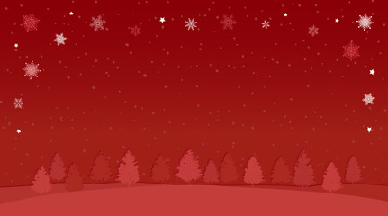 Winter Snowflake Frame Background with Forest and Falling Snow &ndash; Red_Horizontal