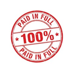 Circular red stamp text paid in full 100% percent symbol graphic design business finance accounting payment confirmation approved seal icon isolated on white background