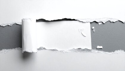 Torn white paper revealing gray backdrop, creating a unique visual