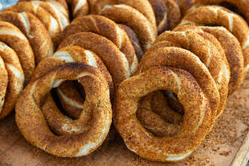 Turkish traditional sesame bagel (Simit) in Istanbul, Turkey.