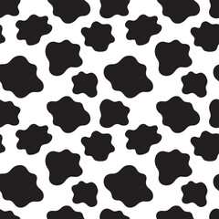 Seamless Cow Spots Animal Print Pattern in Classic Black and White Coloration. fabric pattern