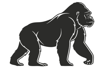 Fototapeta premium Minimal Black Silhouette of a Gorilla in a Strong Powerful Stance with a Smooth Clean Outline and Crisp Bold Vector Style on a White Background – AI Generated