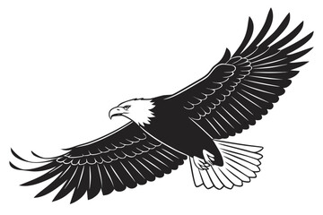 Obraz premium Minimal Black Silhouette of a Flying Eagle with Wide Spread Wings and a Crisp Clean Vector Outline on a White Background – AI Generated
