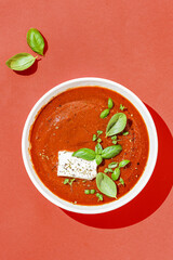 cottage cheese cheesecakes with strawberries, croissant and porridge with strawberries. breakfast in the restaurant