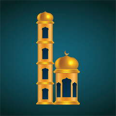 Golden Islamic Minaret and Dome Vector