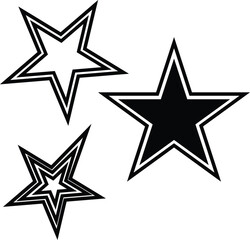 Three fivepointed stars feature different black and white line designs against a transparent backdrop