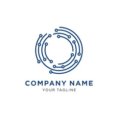 Modern circular technology logo with circuit board lines and nodes.