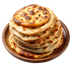 Soft golden flatbreads stacked neatly on a wooden plate in a warm rustic meal arrangement image