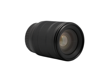 Close-up of a black camera lens with detailed texture