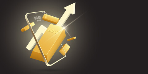 Digital Gold Trading Concept with Smartphone and Gold Bars