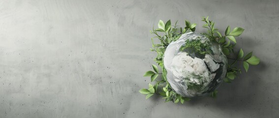 Green planet surrounded by lush plants showcasing nature's beauty and vitality in a serene atmosphere
