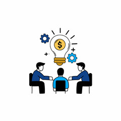 Business Team Brainstorming Profitable Idea with Money Light Bulb Concept