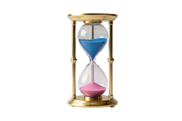 Elegant golden hourglass with blue and pink sand