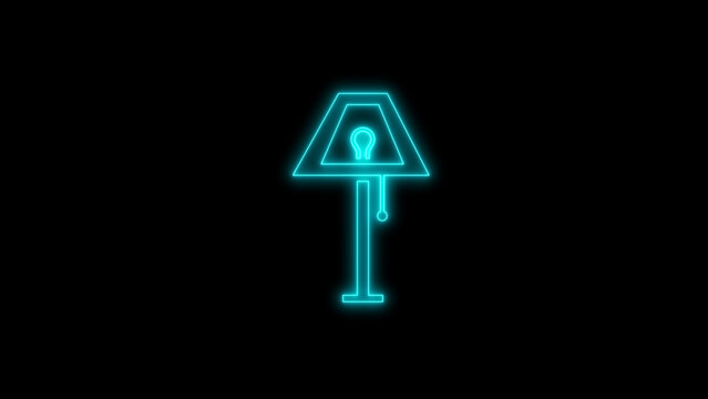 Glowing neon cyan outline icon of a classic table lamp or reading light with a shaded bulb, representing home decor and electrical fixtures isolated on black background