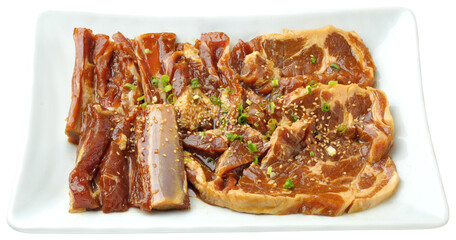 Raw Marinated Korean Pork Galbi on Plate