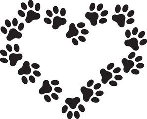 Black paw prints forming a heart shape animal
