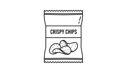 “Minimal Line Art Chips Packet Icon – Simple Snack Packaging Vector Illustration”