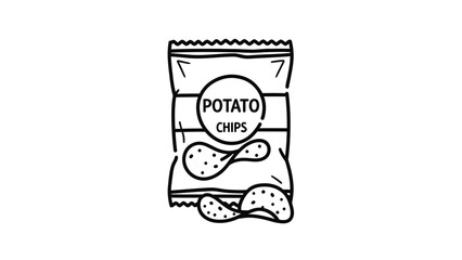 “Minimal Line Art Chips Packet Icon – Simple Snack Packaging Vector Illustration”