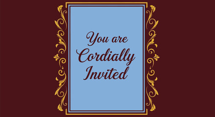 Elegant invitation card with golden floral design