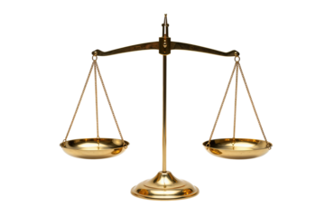 Golden balance scale with empty brass pans