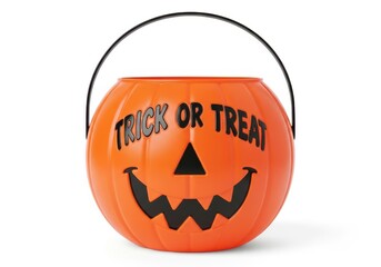 Plastic jack o lantern shaped container features text for a festive fall celebration
