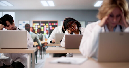 Group Of Medical University Students Looking Bored And Sad In Classroom