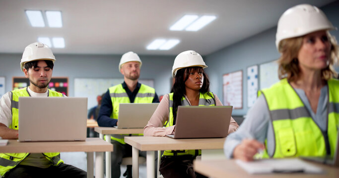 Fototapeta Young Students In University Classroom Working
