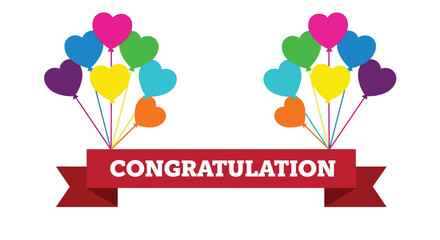Vibrant heart balloons celebrate joyful congratulations