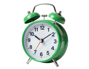 Green twin bell alarm clock with white face